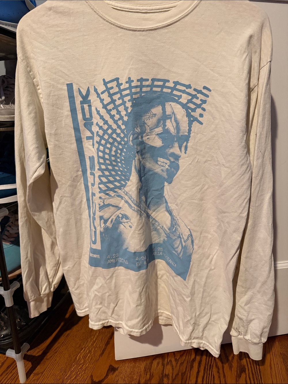 Cactus Jack by Travis Scott Cream Long-Sleeve Tee with Light Blue Graphic